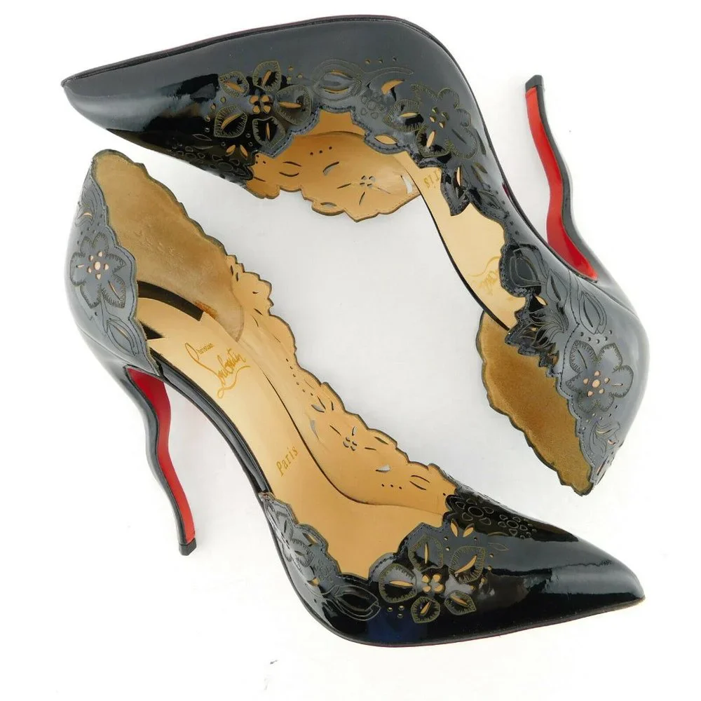 CHRISTAIN LOUBOUTIN Black Laser Cut D'orsay Pumps 38.5